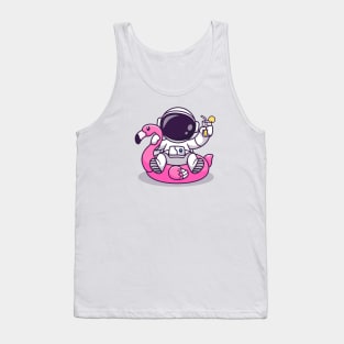 Cute Astronaut On Flamingo Swimming Tires And Orange Juice Cartoon Tank Top